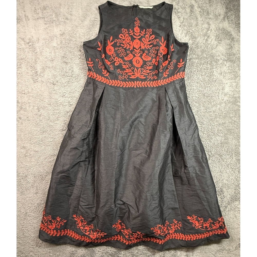 Wayward Fancies eShakti Plus 2X 20W Black Dress Coral Embroidered Pockets EUC